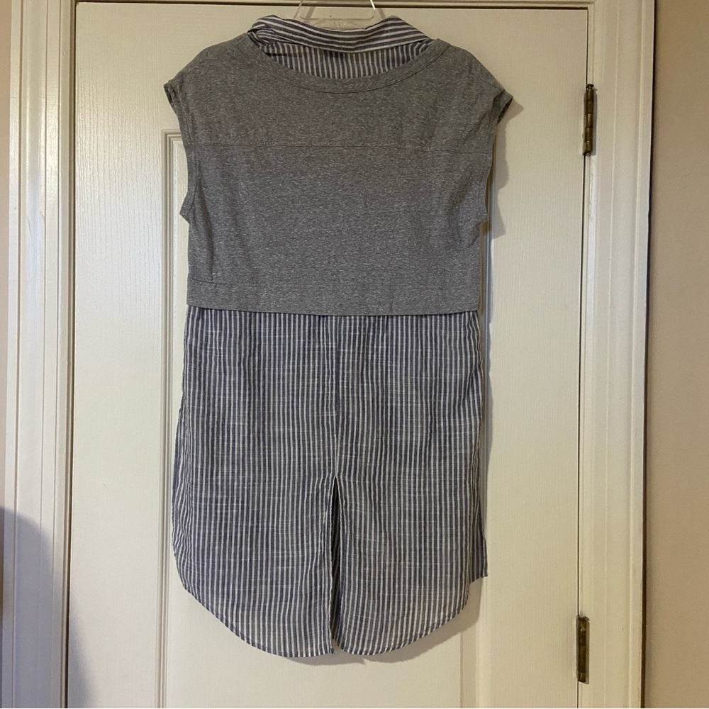 Gray and Blue Striped Layered Shirt Dress - Picture 2 of 8